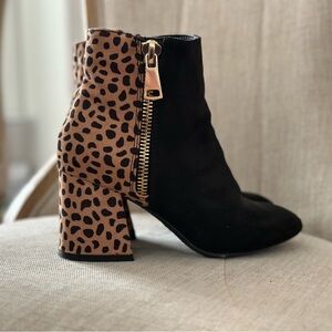 Black and leopard zip up booties